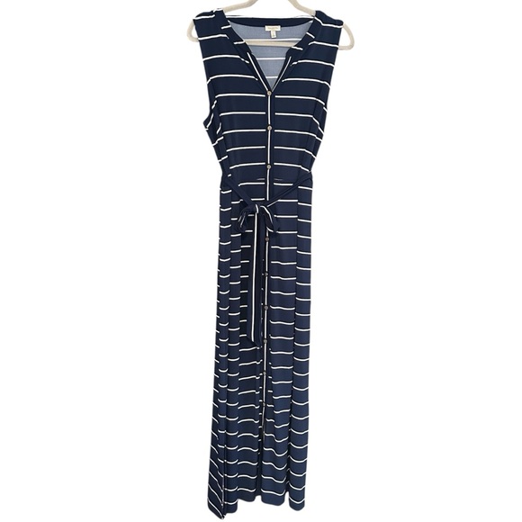 Talbots Blue Striped Button Front Maxi Dress Size Large - Picture 3 of 10